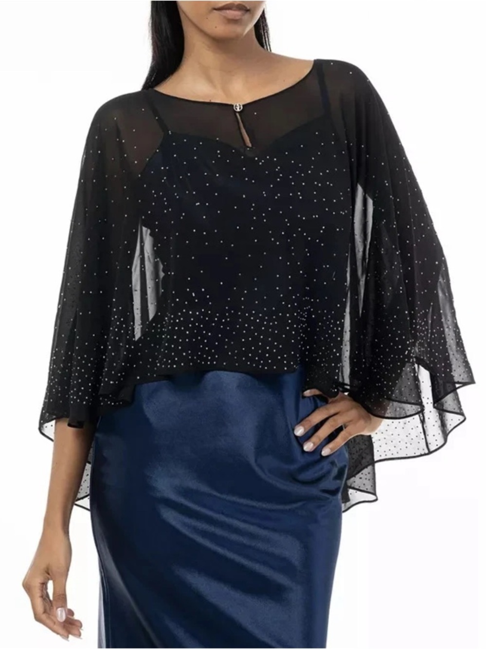 Giani Bernini Black studded Beaded black Sheer Capelet Top Women OS